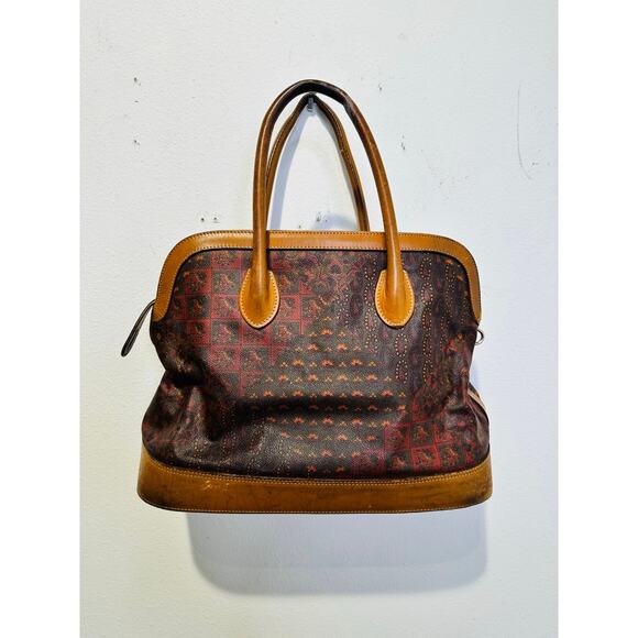 Vintage ESCADA Paisley Print Dome Leather Hard Shell Travel Set Handbag Purse